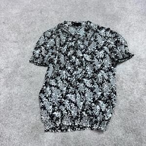 Sanctuary Blouse Black Ivory Red Floral Short Sleeve Women’s Size Small